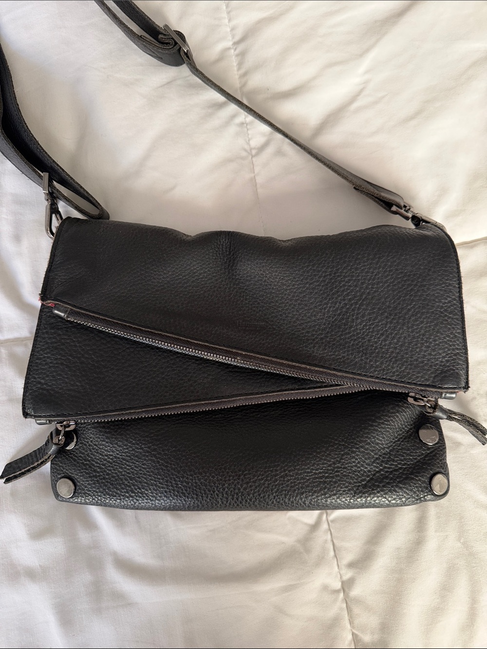 Hammit Black Leather Crossbody Bag with Blue limited edition zipper for Women